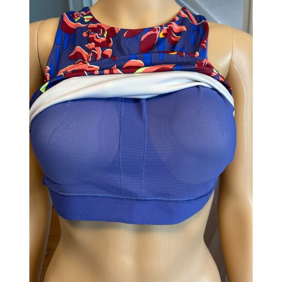 Athleta Floral Racerback Crop Top Built In Bra size Large Purple Pink D51 - Picture 3 of 9